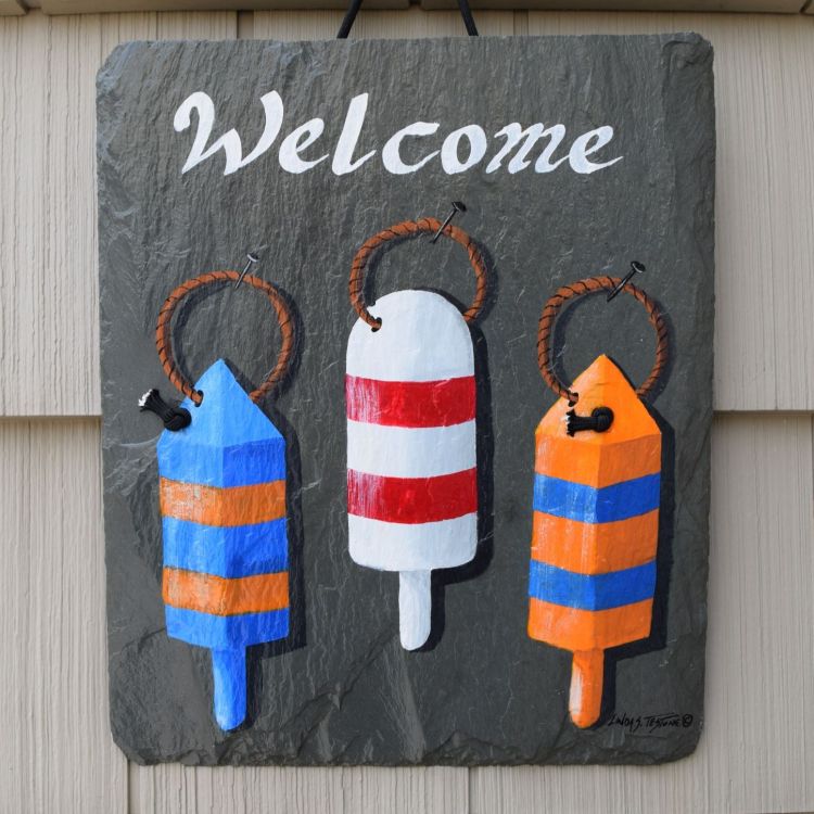 Painted Welcome Slate Signed
